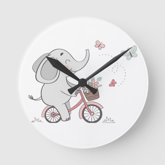 Horloge Ronde Vélo à monter éléphant fantaisiste – Conception d' (Recto)