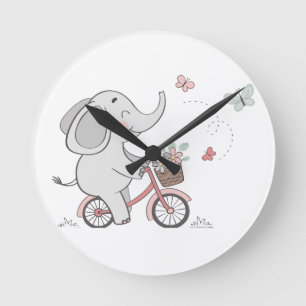 Horloge Ronde Vélo à monter éléphant fantaisiste – Dessin d'anim