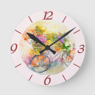 Horloge Ronde Vélo et fleurs