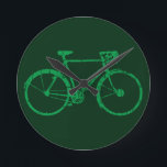 Horloge Ronde vélo - vélo   vélo<br><div class="desc">Un design de vélo vert sur couleur personnalisée vert profond</div>