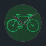 Horloge Ronde vélo - vélo   vélo<br><div class="desc">Un design de vélo vert sur couleur personnalisée vert profond</div>