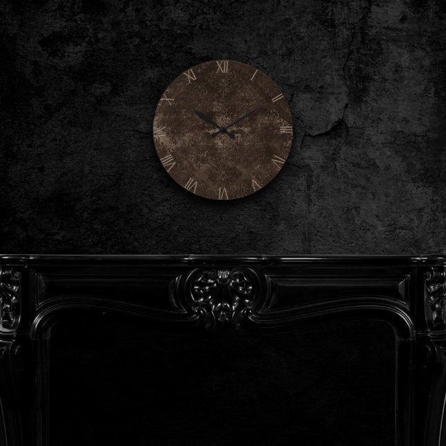 Horloge Ronde Velvety Bronze Damask | Brown Baroque Grunge Round (Créateur téléchargé)