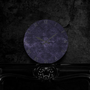 Horloge Ronde Velvety Midnight Damask   Indigo Purple Grunge