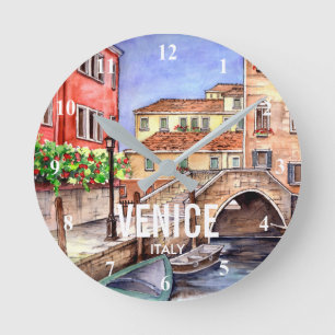 Horloge Ronde Venise Italie - Stylo & Laver Aquarelle Peinture
