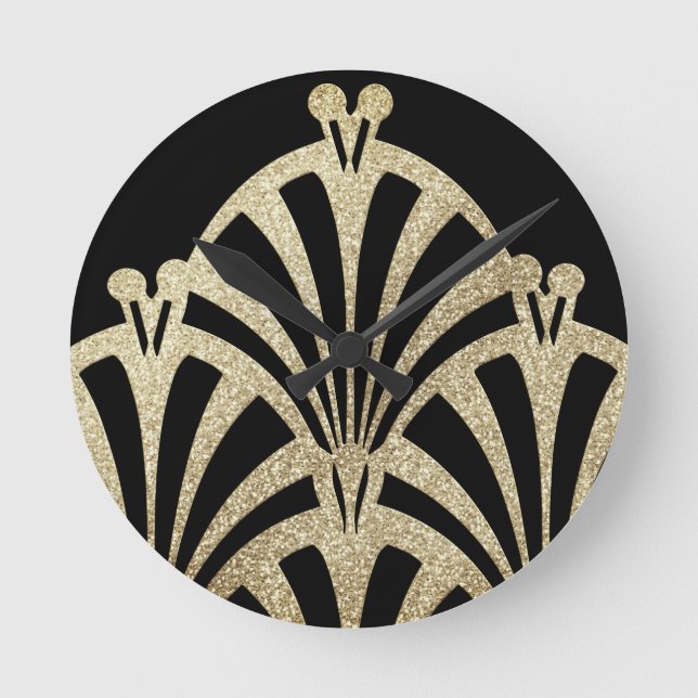 Horloge Ronde Ventilateur Art déco motif en bronze noir élégant  (Recto)