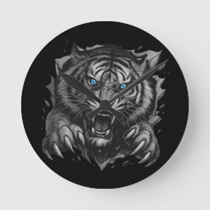 Horloge Ronde Véritable percée du tigre de fer : gras et sauvage