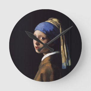Horloge Ronde Vermeer Girl Pearl Élevant Masterpiece Peinture