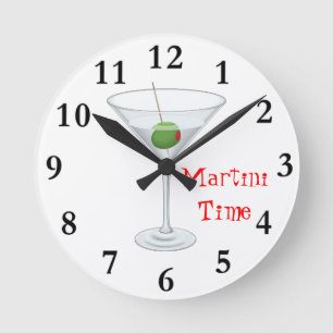 Horloge Ronde Verre de cocktail de temps de Martini avec l'heure