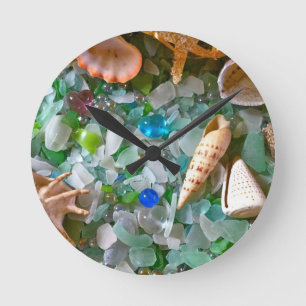 Horloge Ronde Verre de plage avec coquillages