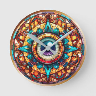 Horloge Ronde Verre Turquoise Orange Evil