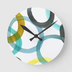 Horloge Ronde Verrouillage des cercles jaunes et bleus