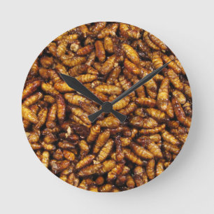 Horloge Ronde Vers de soie frits ... Thai Street Food