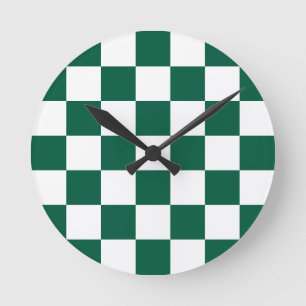 Horloge Ronde Vert chasseresse et carreaux blancs