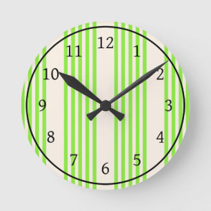 Horloge Ronde Vert citron vert et beige cinq rayures motif
