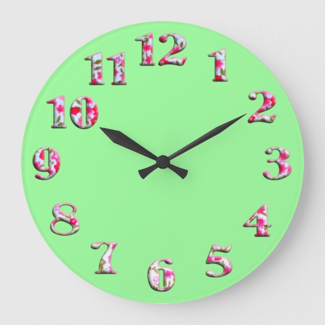 Horloge ronde vert clair avec les grands nombres (Recto)