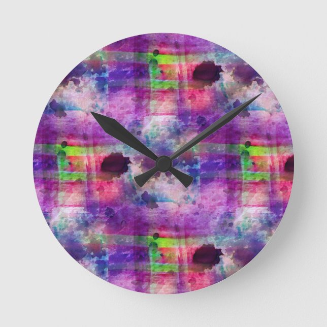 Horloge Ronde Vert de conception, aquarelle pourpre de texture (Recto)