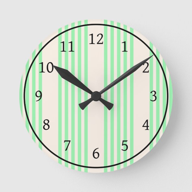 Horloge Ronde Vert et beige cinq rayures motif (Recto)