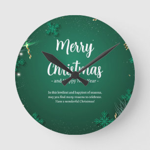 Horloge Ronde Vert et blanc Simple Noël Jour 8" Acrylique