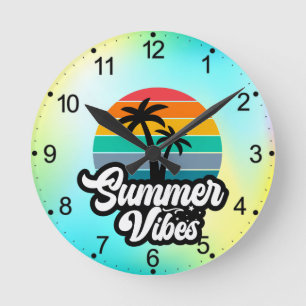 Horloge Ronde Vibes d'été avec design de palmiers