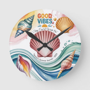 Horloge Ronde Vibes d'été Retro Beach Illustration