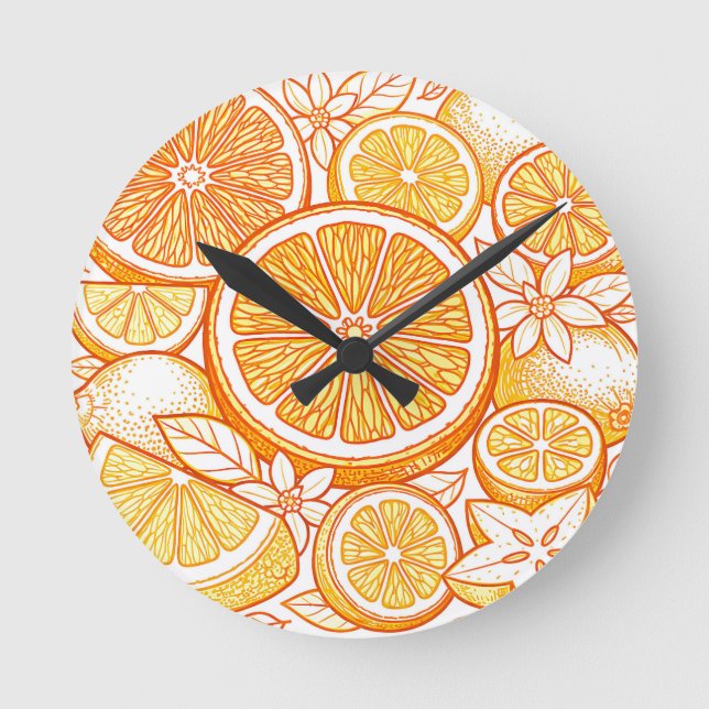 Horloge Ronde Vibrant Citrus Orange Slice Pattern (Recto)