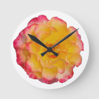 Horloge Ronde Vibrant Yellow and Pink Rose Wall Clock