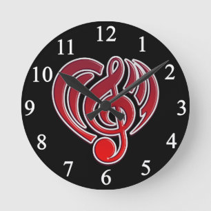 Horloge Ronde Vibrations Amour Musical Cœur Rouge Note De Musiqu