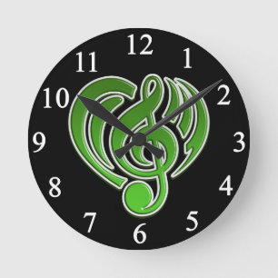 Horloge Ronde Vibrations Amour Musical Cœur Vert Note De Musique