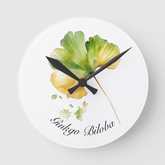 Horloge Ronde Vie de plantes : Ginkgo Biloba personnalisable (Recto)