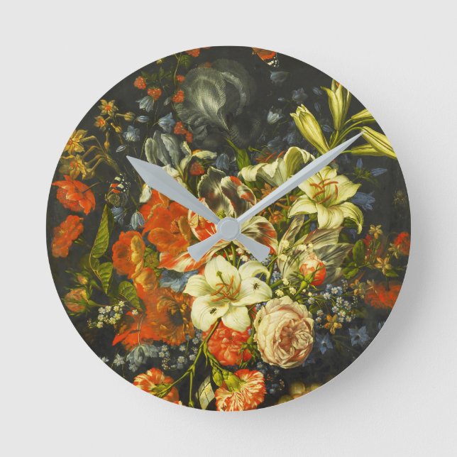 Horloge Ronde Vie morte avec fleurs et fruits (Recto)