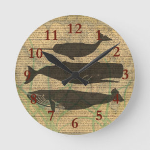 Horloge Ronde Vieille Baleine Nautilique Vieille Océan Vie Mari