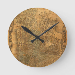 Horloge Ronde Vieille carte de New York City en 1852