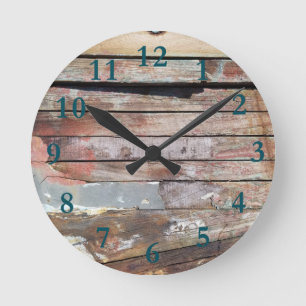 Horloge Ronde Vieille embarcation rustique en bois planches
