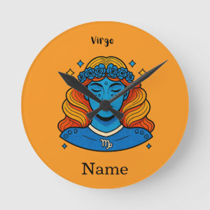 Horloge Ronde Vierge Déesse Céleste - Art du Zodiaque Esthétique