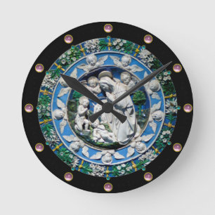 Horloge Ronde VIERGE ET ENFANT AVEC ANGELS, Pierre rose ronde