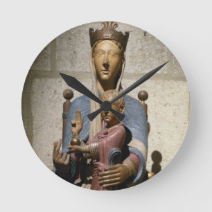 Horloge Ronde Vierge et enfant, (bois polychrome)