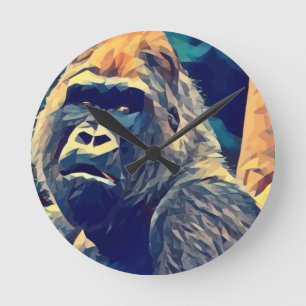 Horloge Ronde Vieux Gorille Original animal de la jungle Abstrai