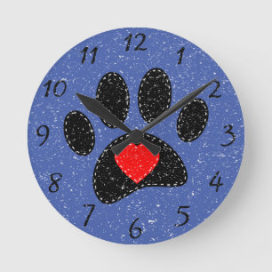 Horloge Ronde Vieux papier Amoureux des chiens bleu