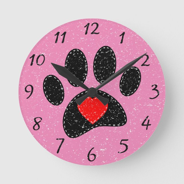 Horloge Ronde Vieux papier Amoureux des chiens rose (Recto)