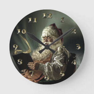 Horloge Ronde Vieux Père Noël Lire Sa Liste