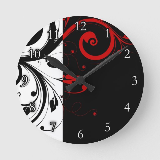 Horloge Ronde Vignes tourbillonnantes noires et rouges (Recto)