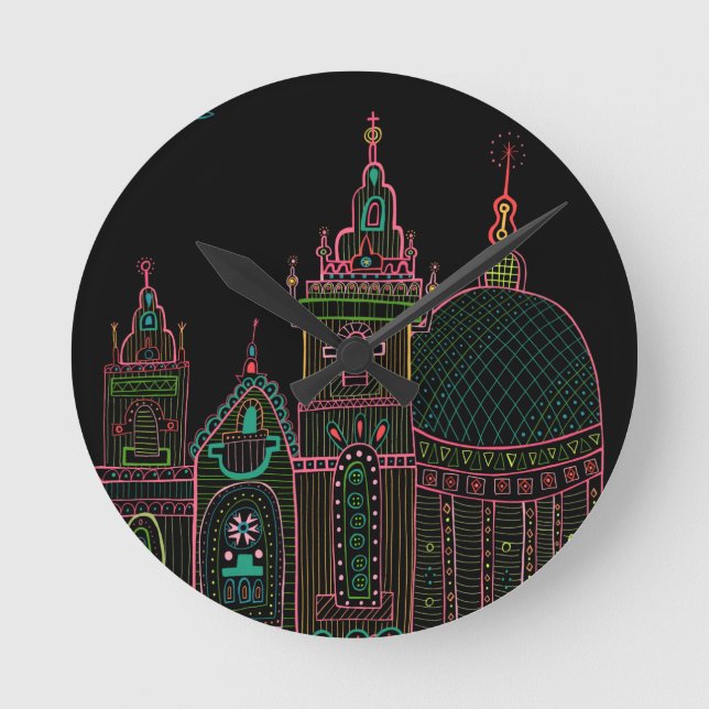 Horloge Ronde Ville lueur brillant Neon noir (Recto)