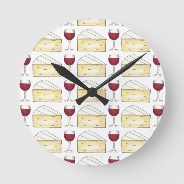 Horloge Ronde Vin Fromage Rouge Vin Verre Brie Foodie (Recto)