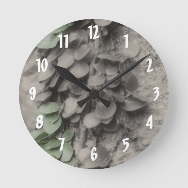 Horloge Ronde Vin Sur Arbre En Blanc Noir (Recto)