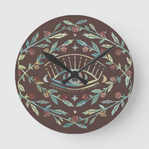 Horloge Ronde Vins Roses des yeux mystiques Boho magique coloré
