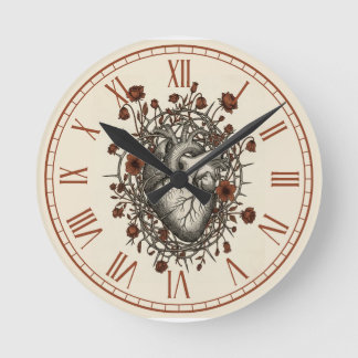 Horloge Ronde Vintage Anatomical Heart & Floral Thorns Gothic Da