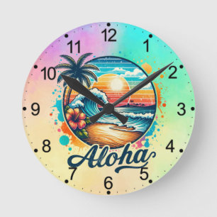 Horloge Ronde Vintage Beach Aloha Sublimation-94953