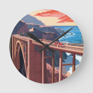 Horloge Ronde Vintage Big Sur Bixby Bridge USA Tourisme