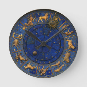 Horloge Ronde Vintage blue and gold zodiac astrology celestial p