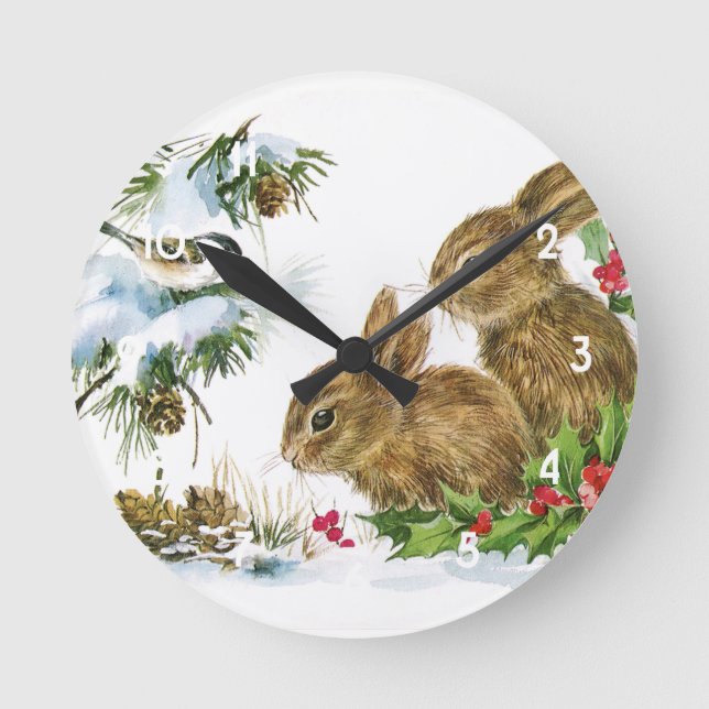 Horloge Ronde Vintage Bunnies de Noël (Recto)
